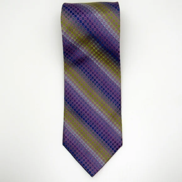 Kenneth Cole New York Men's Neck Tie - Purple, Blue, & Green Checkered Pattern - Picture 2 of 9